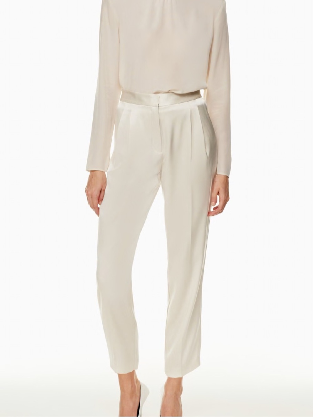 NEW Aritzia Babaton Vogue Satin Pant in Matte Pearl Size 12 High Rise Pleated